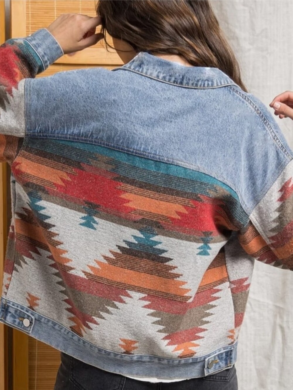Denim Aztec Pattern Jacket - Medium - Picture 4 of 4